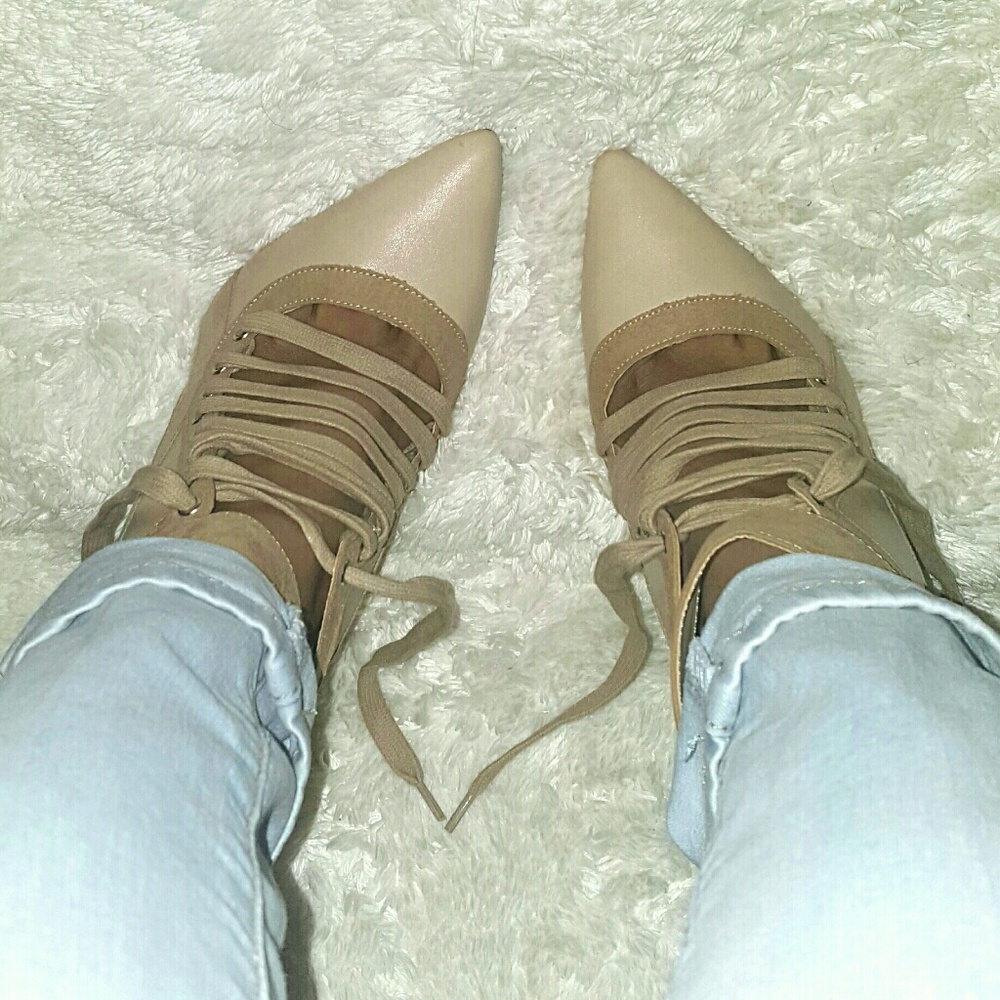 Tan lace up ankle booties